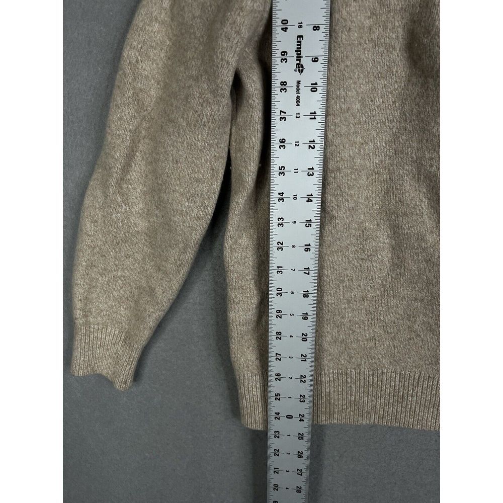 Orvis Sweater Mens Large Beige Stowe 1/4 Zip Lambs Wool Sherpa Leather Collar - Picture 5 of 9
